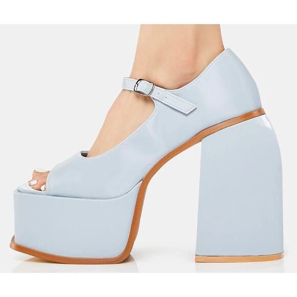 Ocho Toros Platform Heels Women 8 Tampico Baby Blue T-Strap Chunky Mary Jane New - Picture 2 of 16